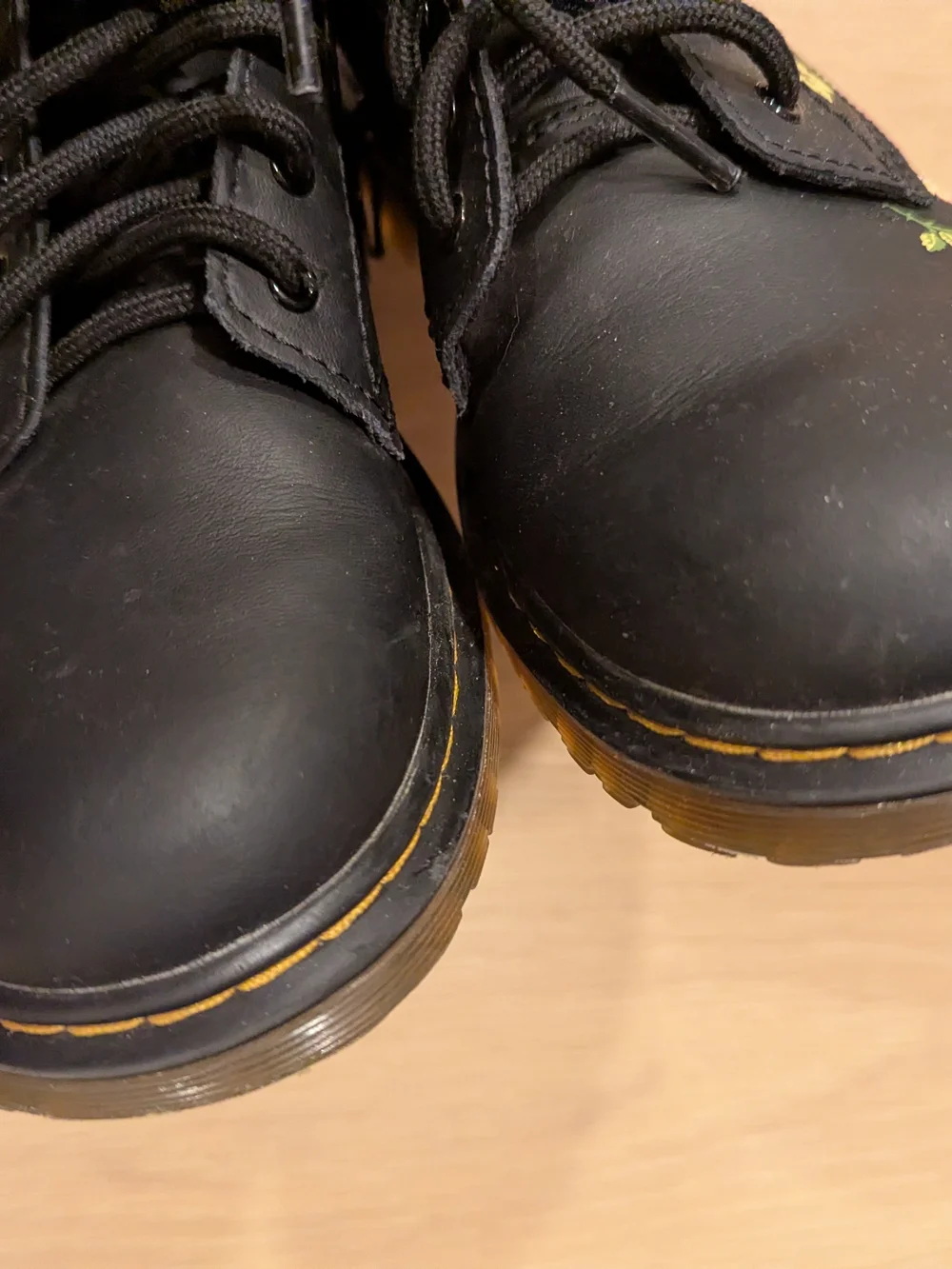 Dr. Martens Girl's Black Floral Lace-Up Combat Boots